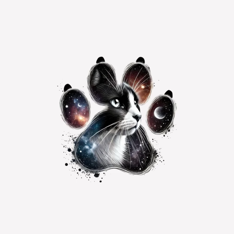 Cosmic Cat Paw Print Art Male T-Shirt