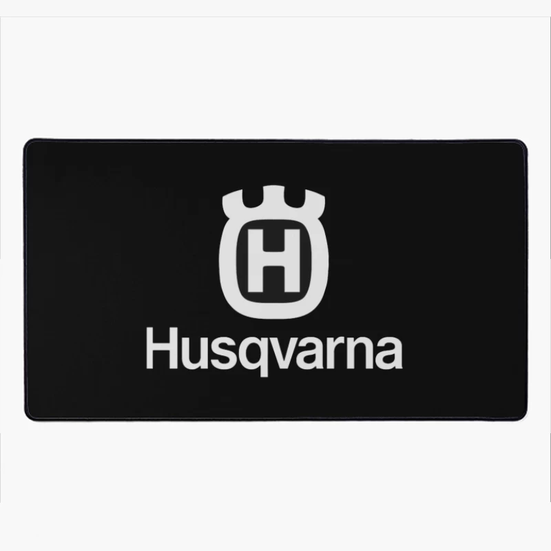 Husqvarna Brand Logo in Black and White Desk Mat