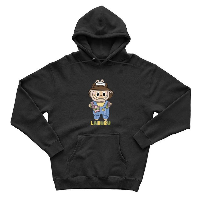 Niedlicher Labubu-Charakter mit Overall und Hut Herren Pullover Hoodie