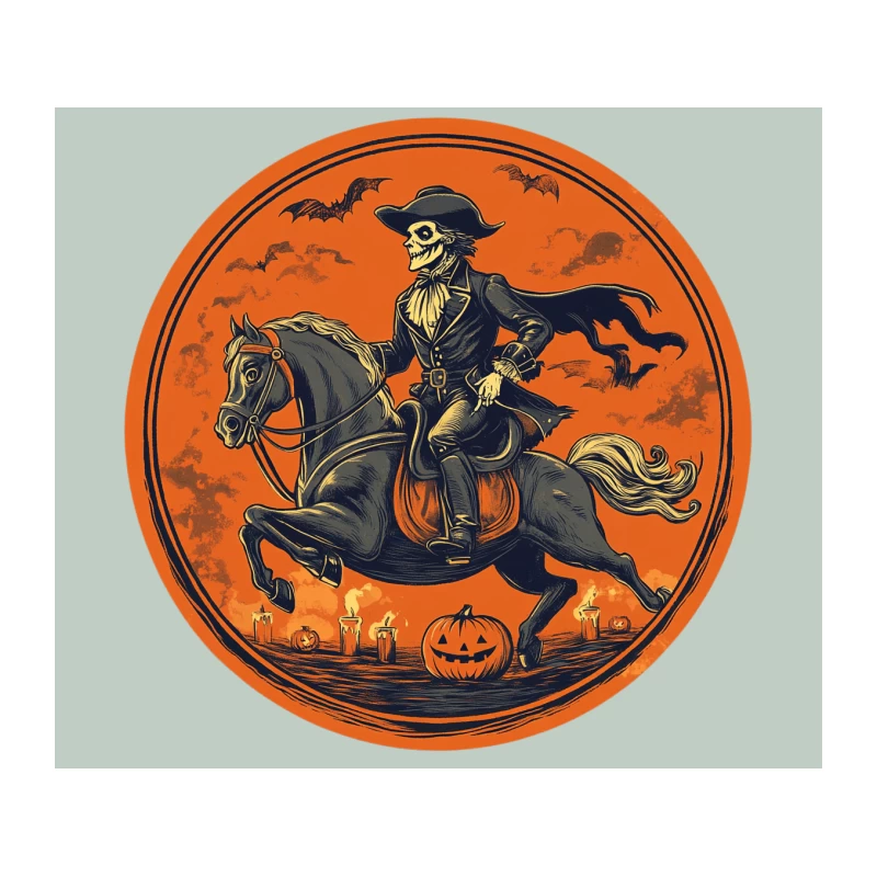 Spooky Halloween Skeleton Rider in Circular Design Tapestry
