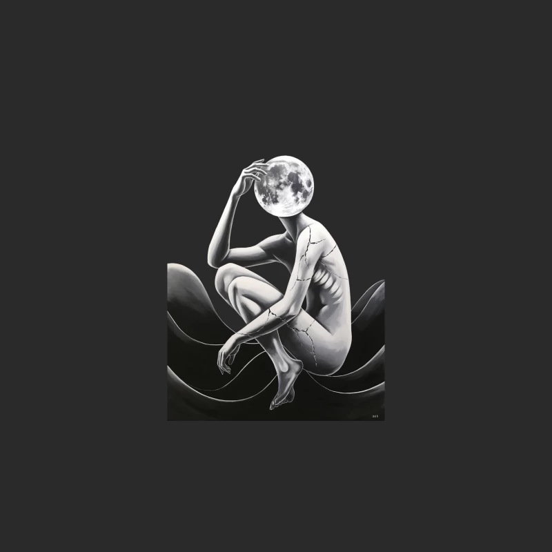Ethereal Moonlit Figure: A Surrealist Black and White Portrait Baseball Cap