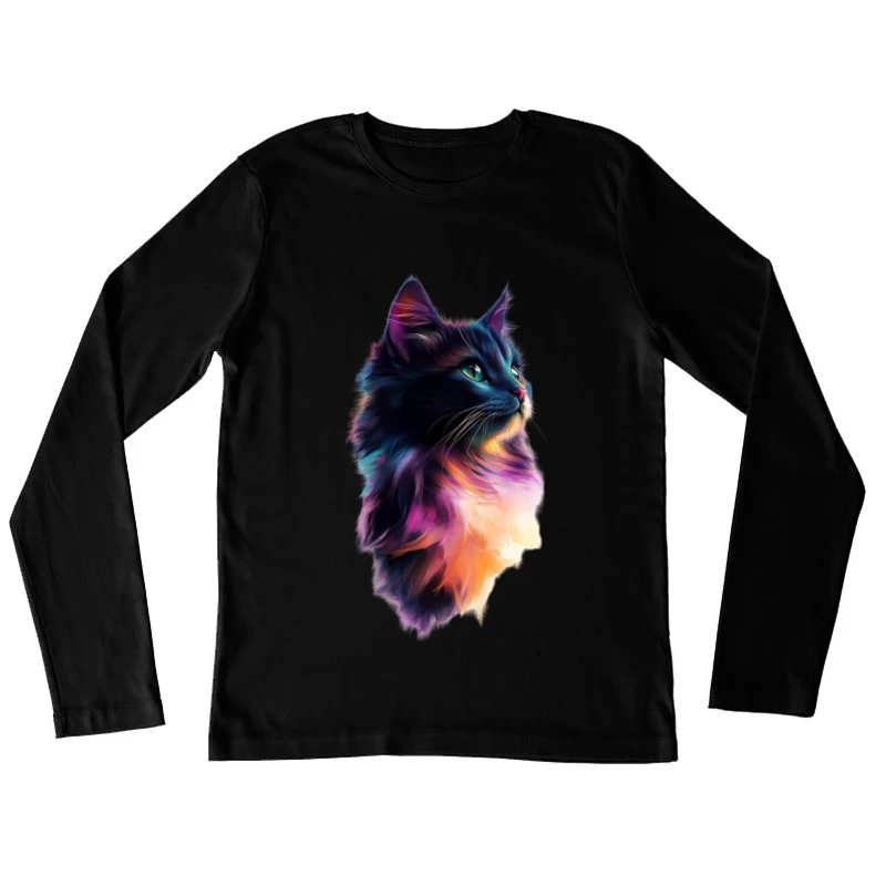 Colorful Cat Profile in Vibrant Digital Art Female Long Sleeve T-Shirt