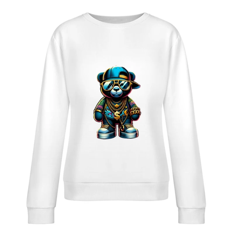 Hip-Hop Teddy Bär mit Goldschmuck Damen Pullover Sweatshirt