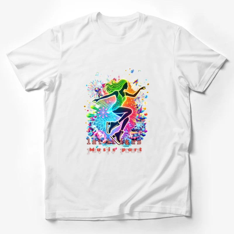 Neon ice skater girl Silhouette with Retro Music Vibes Male T-Shirt