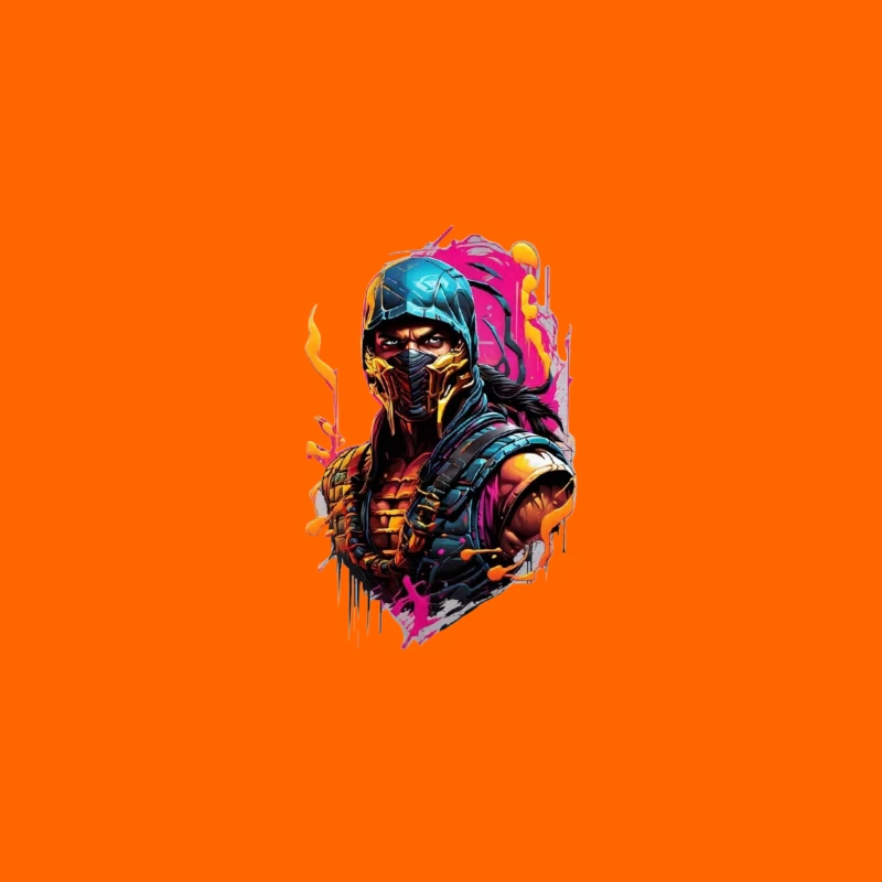 Vibrant Digital Art of a Masked Character Travel Mug