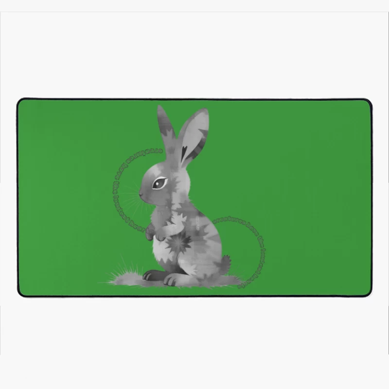 Grayscale Digital Art Illustration of a Sitting Rabbit Desk Mat