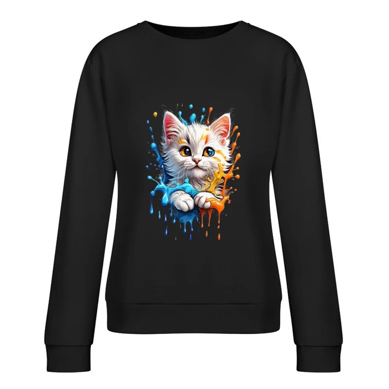 Cute Colorful Cat Illustration Female Pullover Sweatshirt