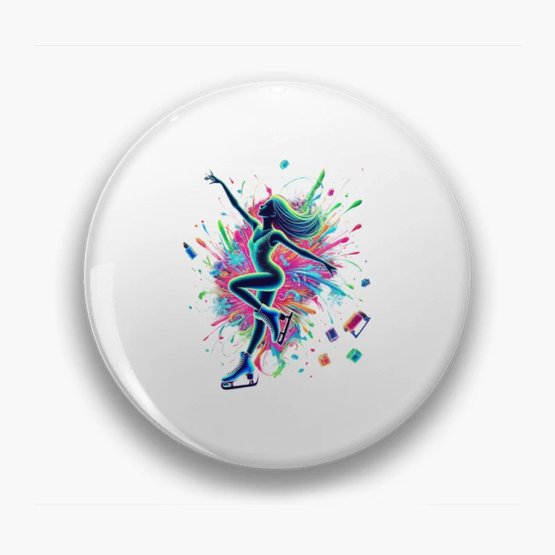 Vibrant Figure Skater in Neon Splash Motion Pin