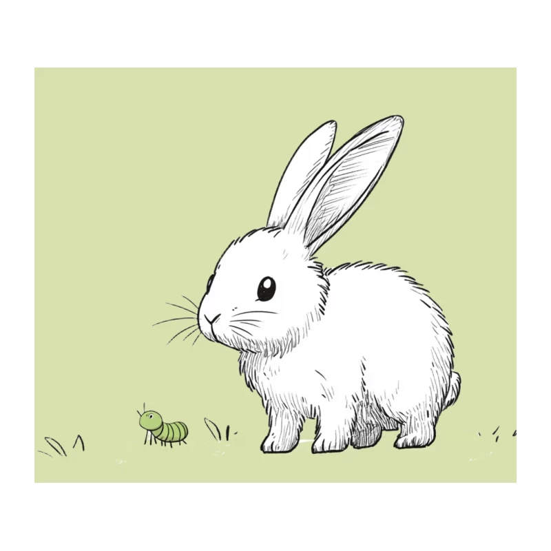 Cute Bunny Meeting Caterpillar Sketch Illustration Tapestry