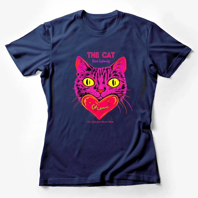Vibrant Cat Illustration Poster with Heart Female T-Shirt