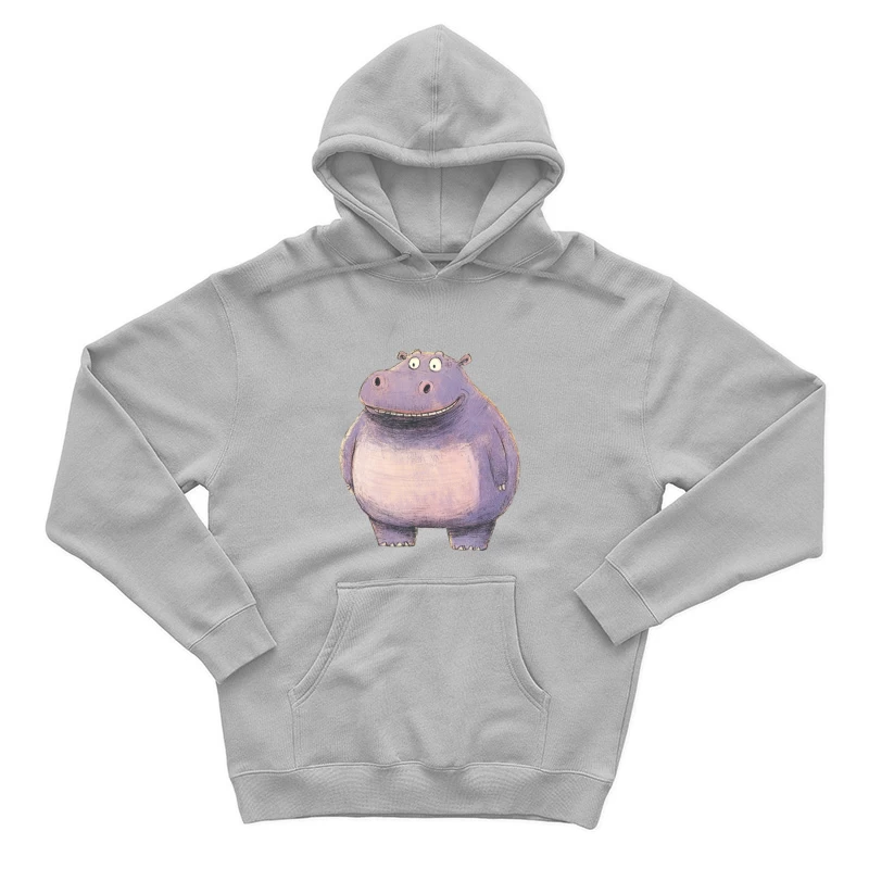Cute Purple Cartoon Hippo Illustration Male Pullover Hoodie