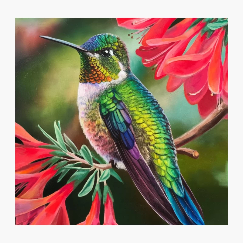 Vibrant Hummingbird Perched Among Tropical Flowers Throw Pillow