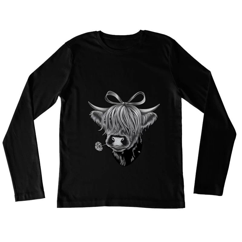 Vache Highlander avec Fleur Femme Manches Longues T-Shirt