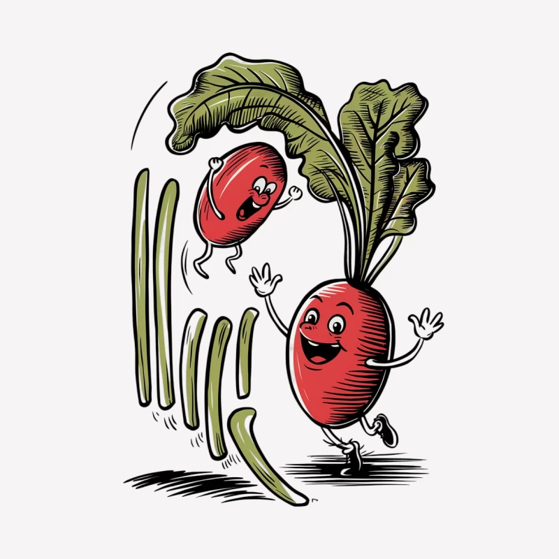 cartoon vegetables radishes anthropomorphic cheerful leaves jumping illustration Male T-Shirt