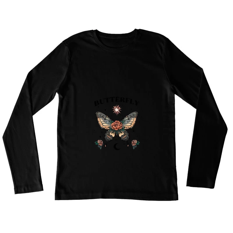 Art de papillon avec roses Femme Manches Longues T-Shirt