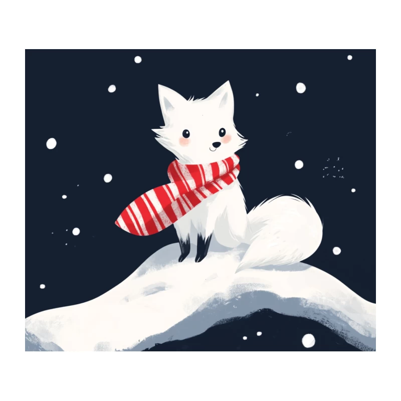 Cute Arctic Fox in Winter with Red Striped Scarf Tapestry