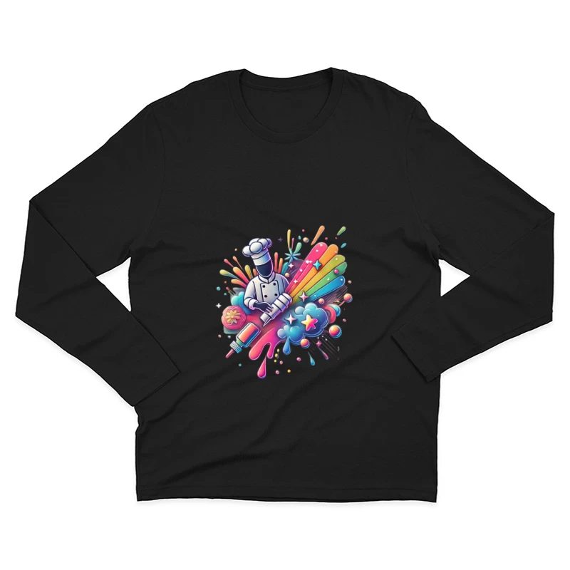 Vibrant Chef's Creative Culinary Rainbow Splash Art Male Long Sleeve T-Shirt