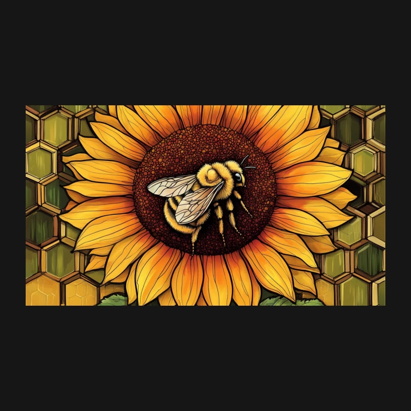 Artistic Honeybee on Sunflower with Honeycomb Background Desk Mat