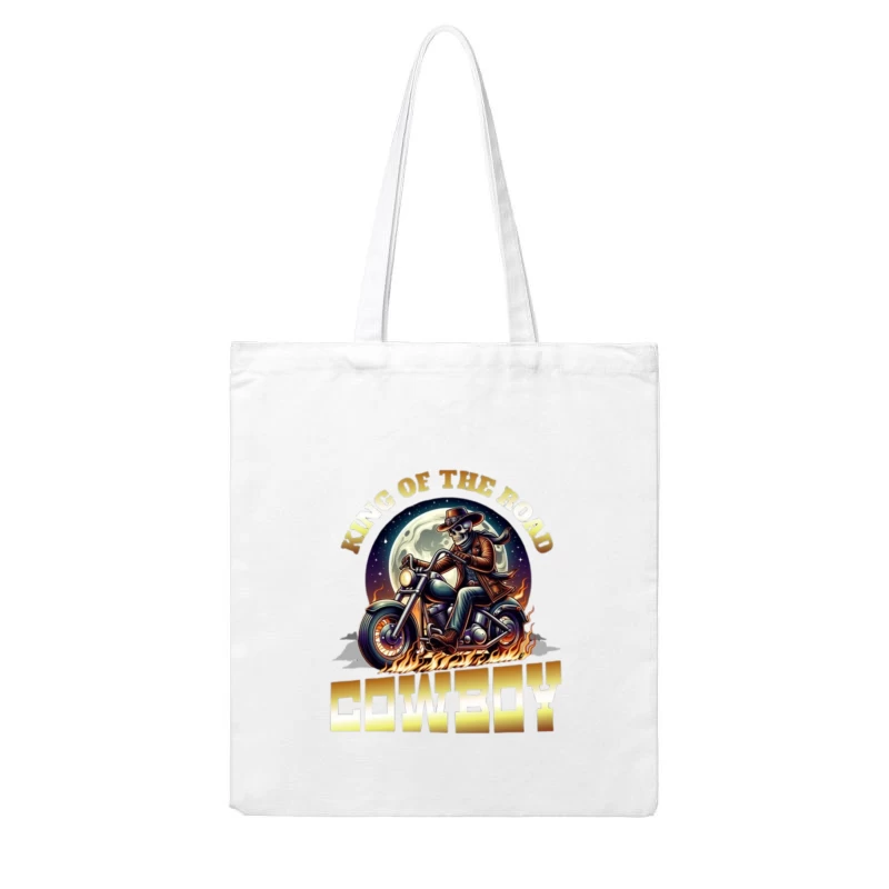 King of the Road: Skeleton Cowboy Biker Under Moonlight Cotton Tote Bag