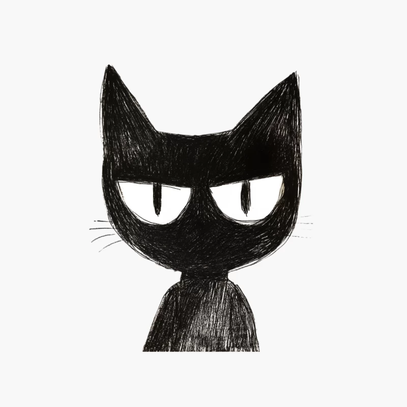 Grumpy Black Cat Minimalist Sketch Illustration Cotton Tote Bag