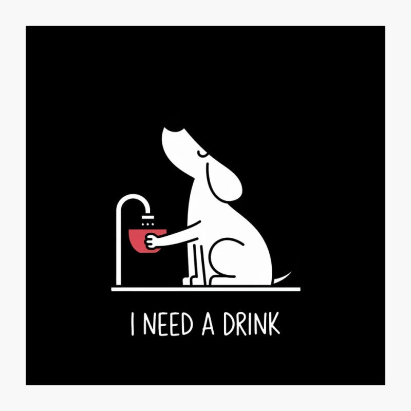 Thirsty Cartoon Dog Drinking Water: Minimalist Cute Illustration Pin