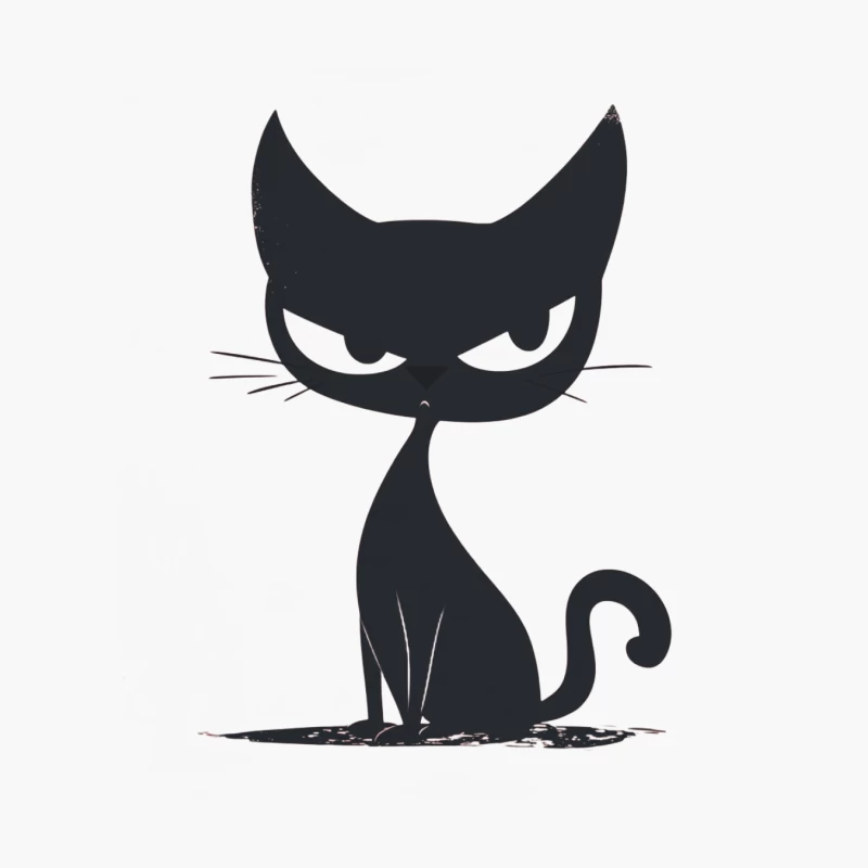 Stylized Black Cat Silhouette: Minimalist Cartoon Design Cotton Tote Bag