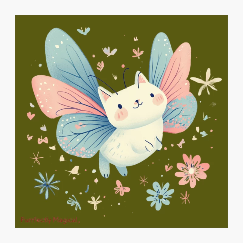 Magical Butterfly Cat: A Cute Pastel Fantasy Illustration Pin