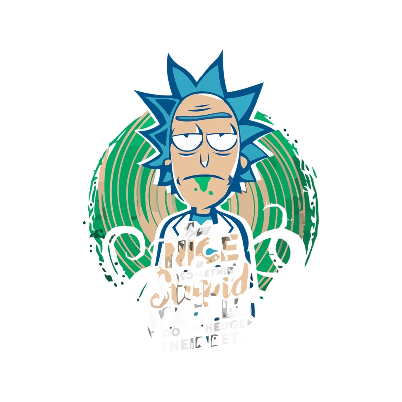 Spiky-Haired Cartoon Character with Bored Expression and Dripping Text Tapestry