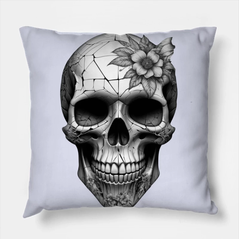 Intricate Floral Skull Design Throw Pillow
