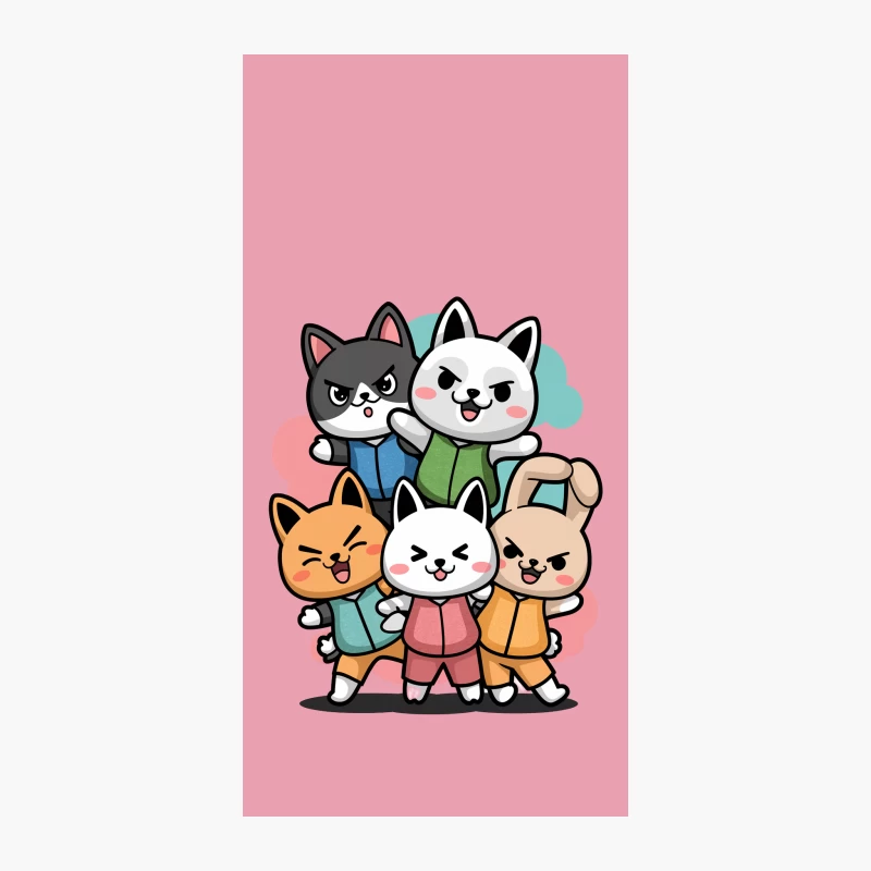 Adorable Animated Animal Friends: Kawaii Cat and Bunny Group Portrait iPhone Case
