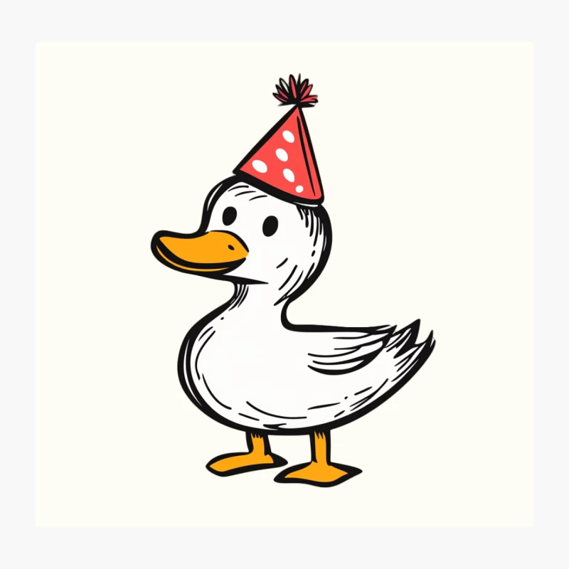 Cute Cartoon Duck Wearing Red Party Hat Throw Pillow
