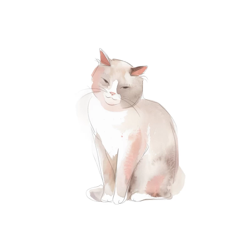 Pastel Watercolor Illustration of Cute Sitting Cat Tapestry