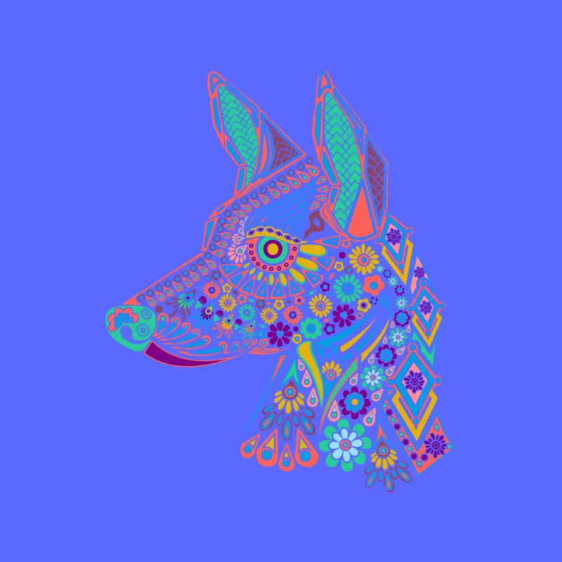 Colorful Floral Dog Illustration Mouse Pad