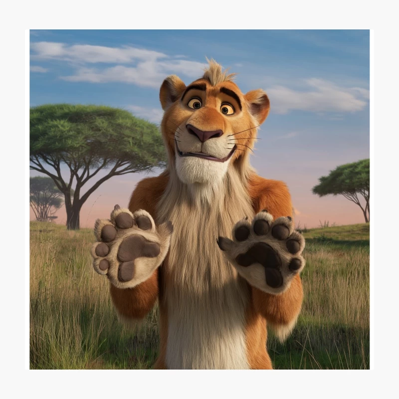 Animated Lion Character in African Savanna Scene Throw Pillow