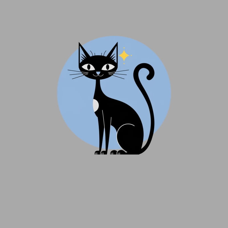 Minimalist Black Cat Cartoon Illustration with Blue Background Male Pullover Hoodie