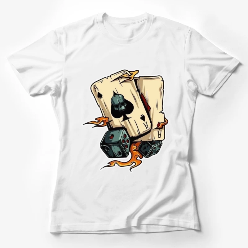 Skull and Playing Cards with Dice Female T-Shirt