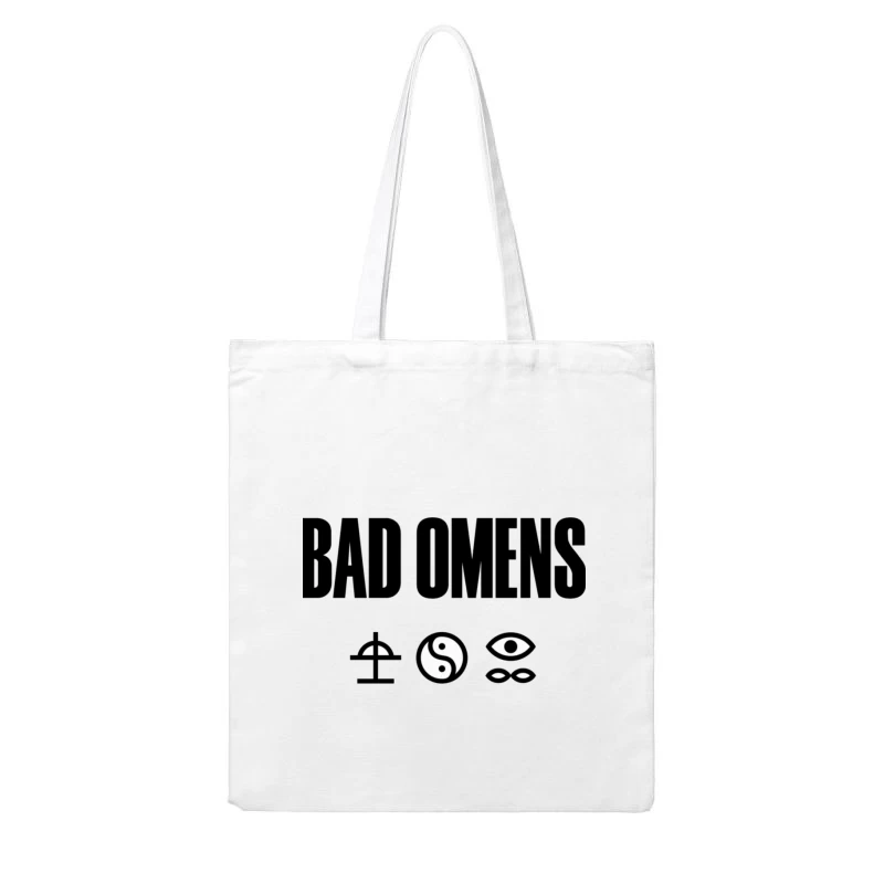 Bad Omens Band Logo with Mystical Symbols in Black and White Cotton Tote Bag