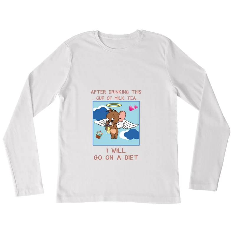 Niedliche Maus mit Milchtee und Diätversprechen Damen Langarm T-Shirt