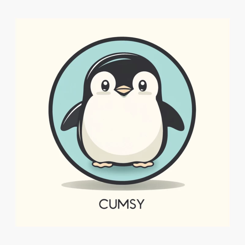 Cute Clumsy Baby Penguin Cartoon Badge Throw Pillow