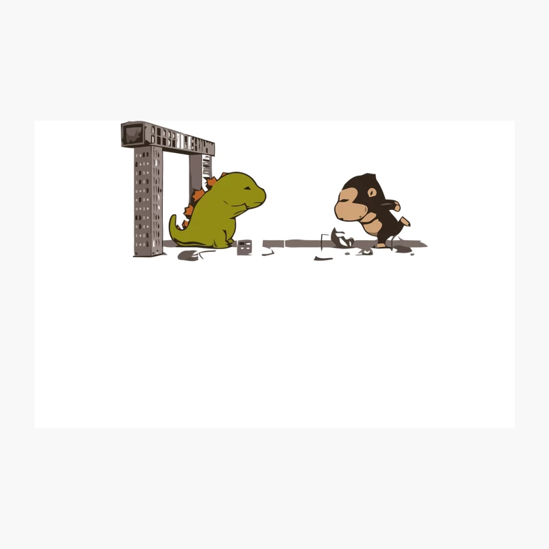 Cute Cartoon Dinosaur and Monkey Cause Jurassic Park Mayhem Travel Mug