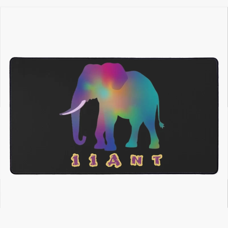 Rainbow Gradient Elephant Silhouette with "11ANT" Text Desk Mat