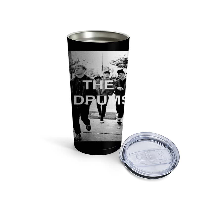 The Drums Band Members Walking on Street - Vintage Black and White Photo Travel Mug