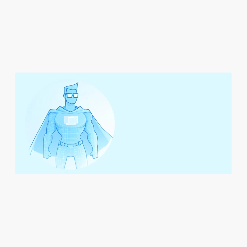 Blue Cartoon Superhero with Computer Icon Coffee Mug