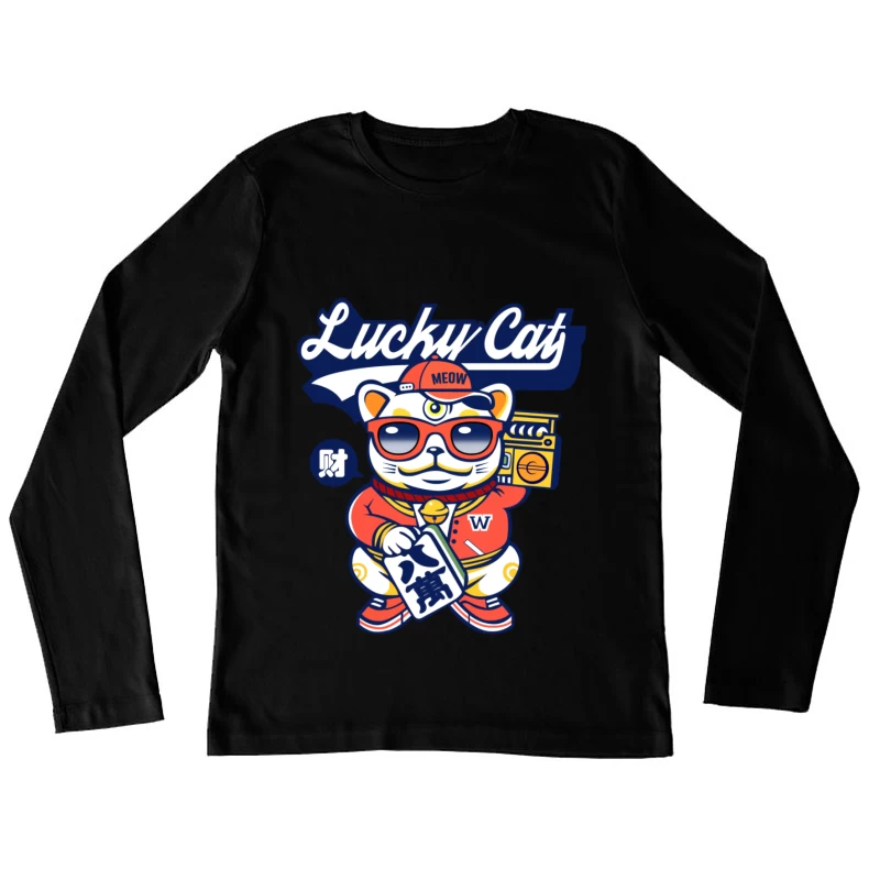 Coole Glückskatze mit Sonnenbrille Damen Langarm T-Shirt