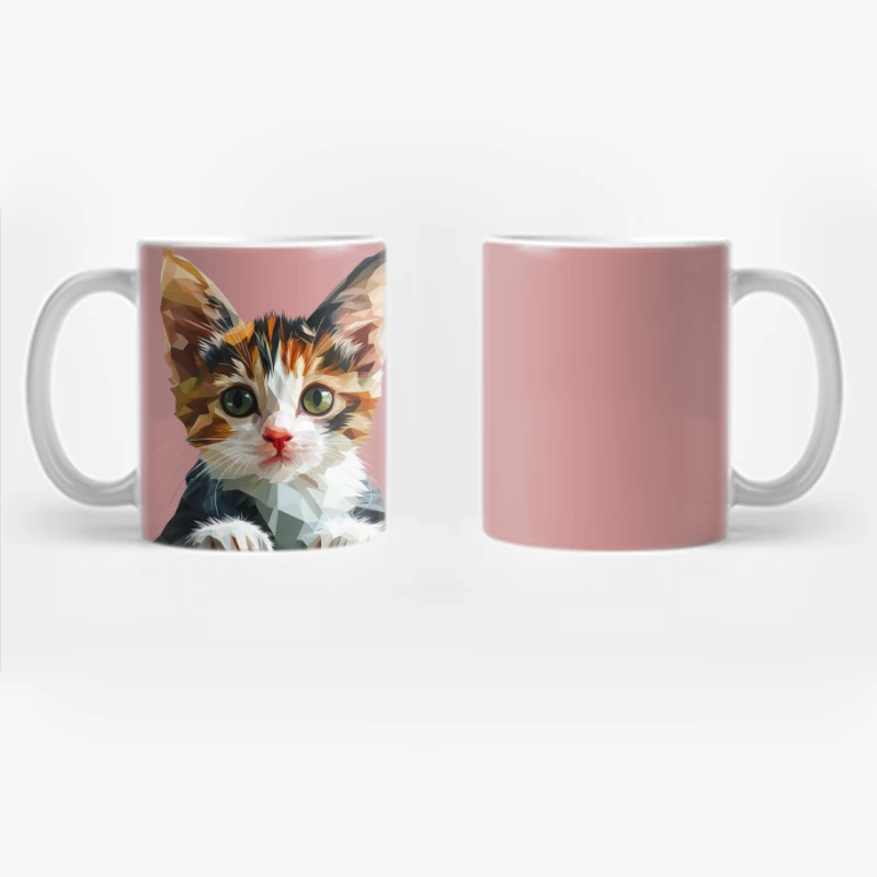 Adorable Polygon Kitten Portrait: Digital Pet Illustration Coffee Mug