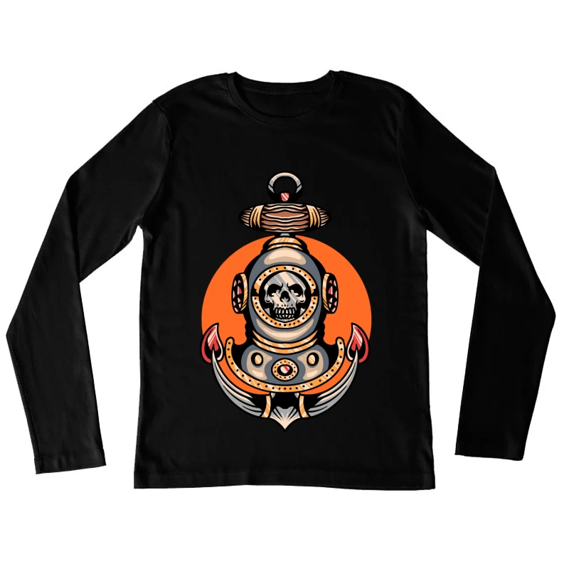 Vintage Nautical Skull Diving Helmet Illustration Female Long Sleeve T-Shirt