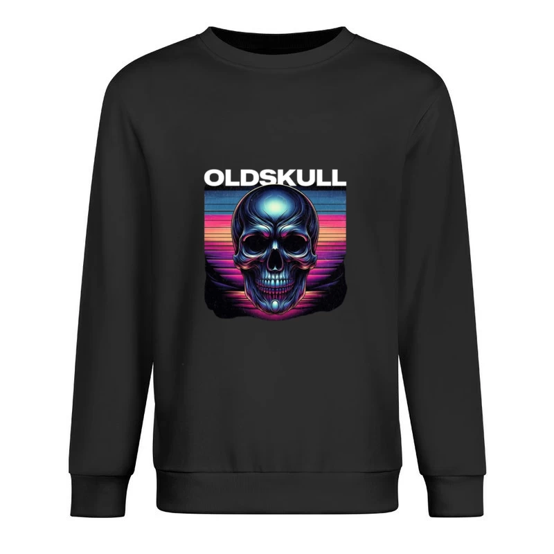 Retro Synthwave Neon Skull Artwork Male Pullover Sweatshirt