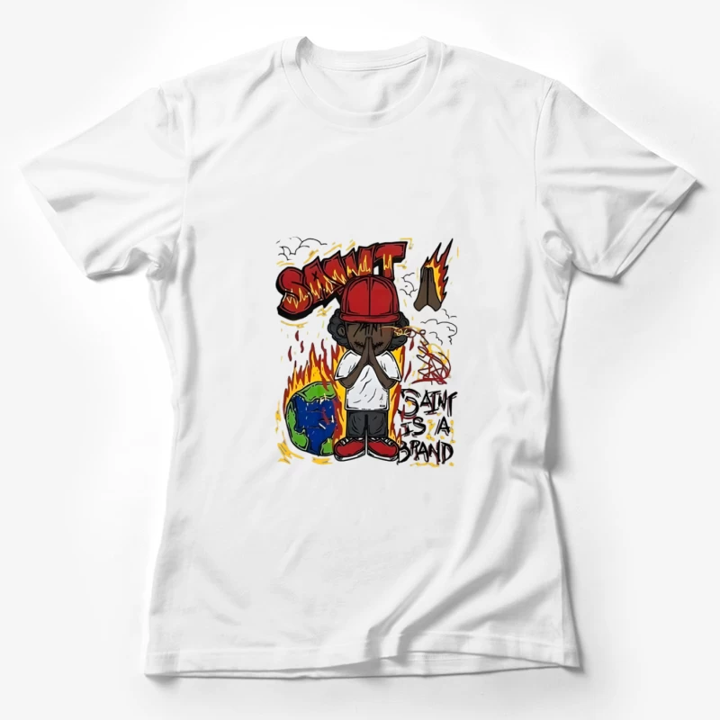 Personnage priant avec flammes et terre Femme T-Shirt