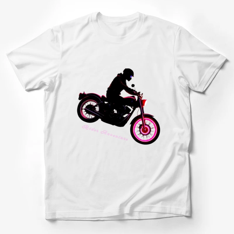 Neon-Glowing Vintage Motorcycle Rider Silhouette Male T-Shirt