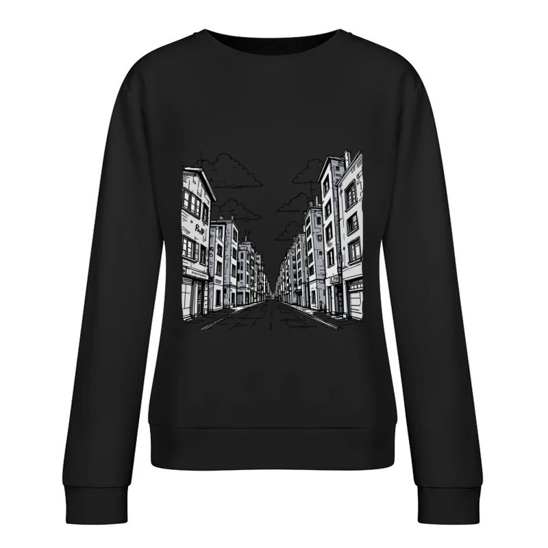 Monochrome Cityscape with Urban Architecture Female Pullover Sweatshirt